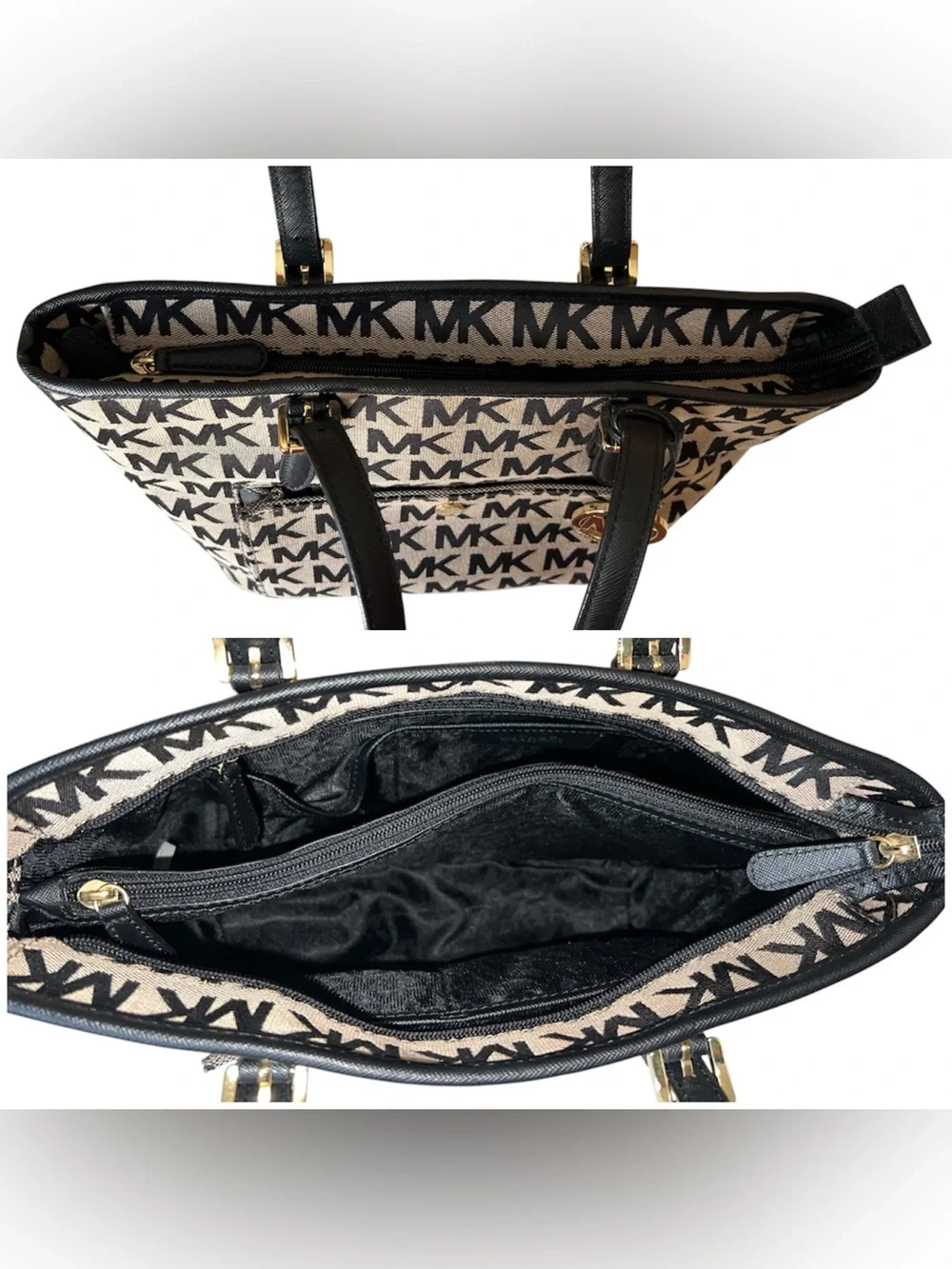 Michael Kors Tote In Signature Logo Canvas With Leather Straps & Gold-Tone Charm
